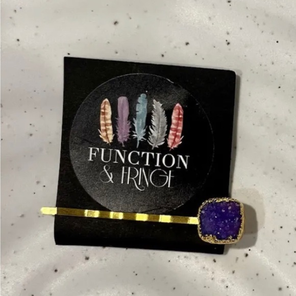 NEW Function & Fringe Purple and Gold Druzy Bobby Pin Style Hair Barrette - Picture 2 of 4